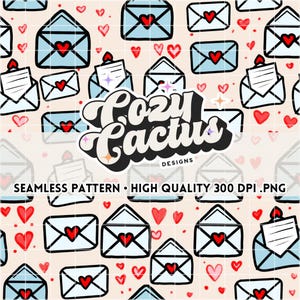 Nota de amor Patrón sin costuras para el día de San Valentín 300 DPI PNG Letras Corazones Papeles digitales Vinilo Tela Superficie Lectura Archivo Sobre Dulce Nada
