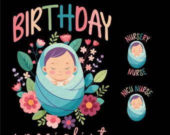 Specialista di compleanno Png, Infermiera dell'asilo nido Png, Infermiera della terapia intensiva neonatale Png, Infermiera madre-bambino Png, Regalo carino per infermiera parto e parto, Download digitale DTF Sublimazione PNG
