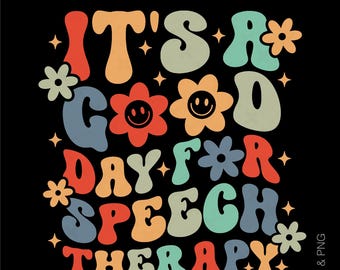Può includere: Grafica "È un buon giorno per la logopedia" con lettere in stile retrò colorate e fiori.