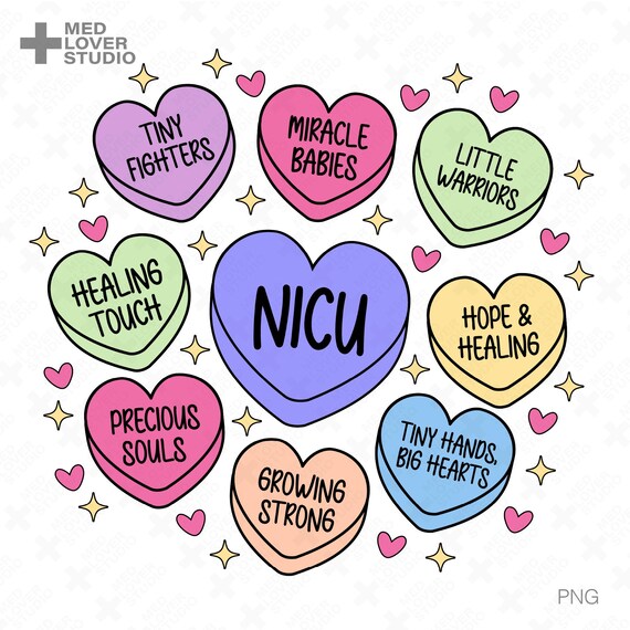 NICU Candy Heart PNG: Tiny Fighters & Miracle Babies Nursery Valentine's Day Design (Digital Download)