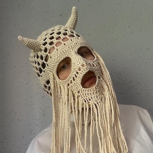 Cthulhu Balaclava Skull Mask Scary Mask White Rave Outfit Men Burning Man Crochet Beanie Cosplay Mask Halloween Mask Festival Outfit