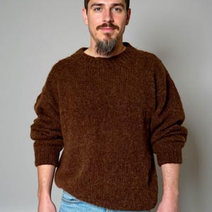 Hand-Knitted Alpaca Sweater: Unisex Brown Wool Pullover
