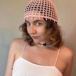 Boho Crochet Beaded Hat Skullcap Lace Hat Crochet Beanie 70s Clothing Skull Cap Boho Wedding Bride Hat Summer Hat Mesh Hat Netted Beanie