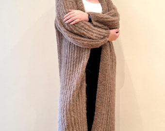 Luxus Alpaka Maxi Strickjacke: Übergroßer Wollmantel