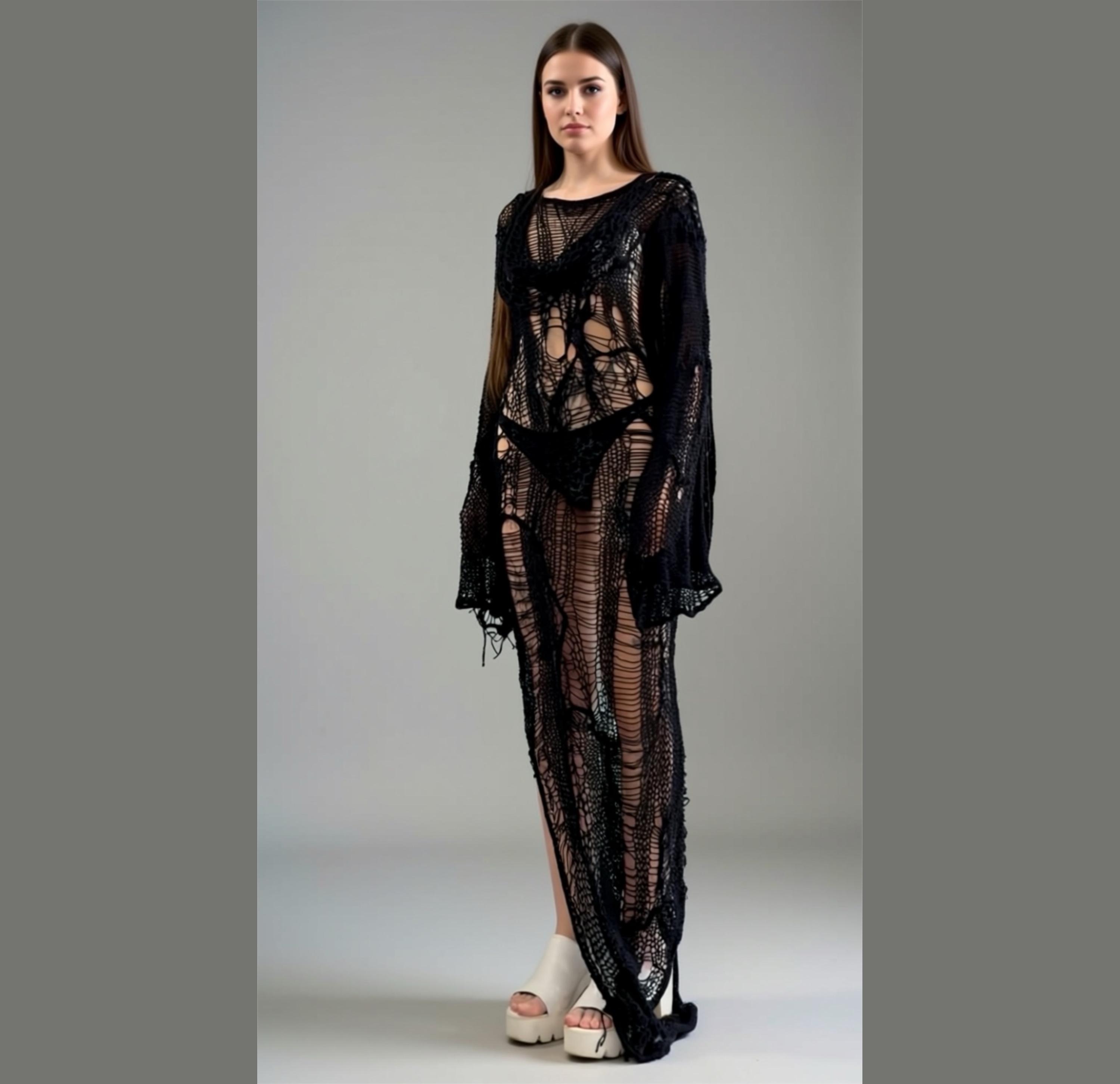 black ripped dress Darker Wavs Shredded Mini Dress With Shrug
