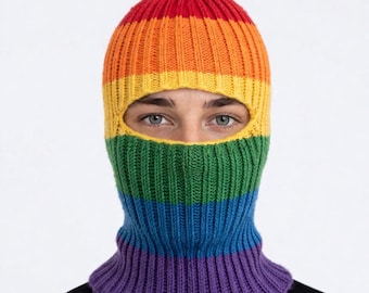Personalisierte Regenbogen Balaclava - Handgestrickte Baumwolle Pride Maske - LGBTQ+ Festival Wear - Pride Month Accessoire