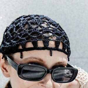 Crochet Hat With Beads Skull Cap Summer Boho Lace Hat Cotton Summer Hat Skullcap Beany 70s Lace Hat Crocheted Beanie 70s Clothing Beach Hat