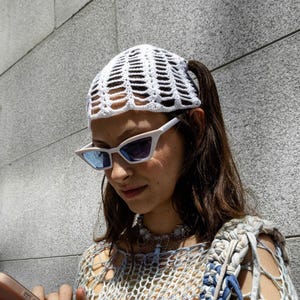 Mesh Skull Cap 70s Lace Hat Crocheted Beanie Summer Boho Clothes Crochet Lace Hat Cotton Summer Hat Skullcap Beany 70s Clothing Beach Hat