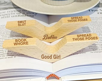 Personalized Wood Bookmark Holder: Book Whore,Smut Slut,Reading Assistant, Book Lover Gift