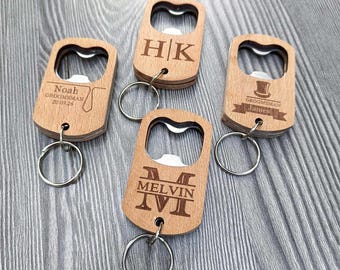 Personalized Wooden Bottle Opener Keychain, Wedding Party Treat, Best Man Gift Ideas, Wedding Presents, Man Keepsake, Father's Day gift