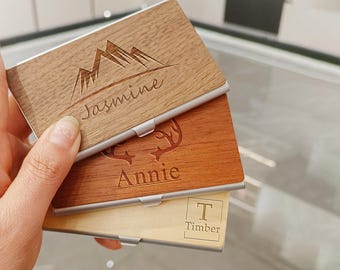 Engraved Wooden Business Card Holder: Personalized Corporate Gift