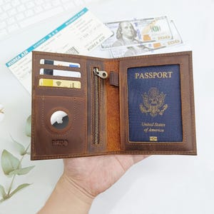 Leather AirTag Passport Holder,  Custom Leather RFID Passport Case, Custom Passport Case, Best Man Bridesmaid Gifts, Travel Gift