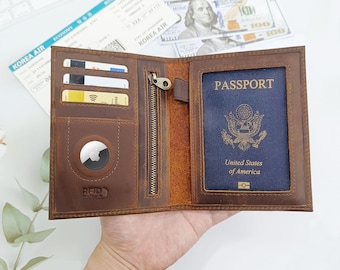 Leather AirTag Passport Holder: Custom RFID Travel Case,Personalized gifts