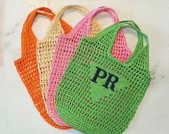 Personalized Raffia Beach Bag: Embroidered Monogram Tote