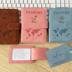 Set di portapassaporto in pelle personalizzato e targhetta per bagaglio: accessori da viaggio RFID, matrimonio, viaggio, compleanno