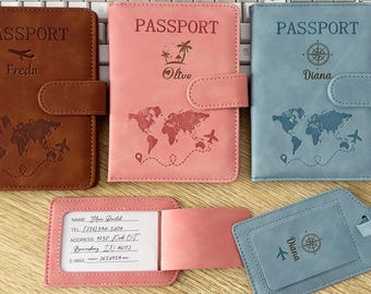 Personalized Leather Passport Holder & Luggage Tag Set: RFID Travel Accessories,Wedding Gift,Travel Gift