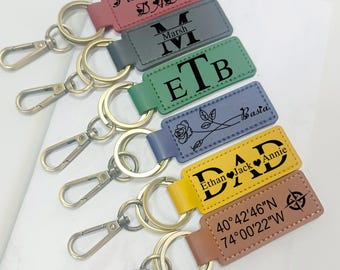 Personalized Leather Keychain: Engraved Stainless Steel Key Ring