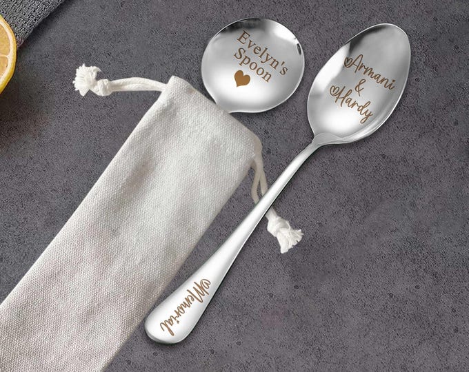 Personalized Engraved Stainless Steel Spoon: Custom Text/Logo Gift,Perfect gift, Birthday, Wedding, Commemorate