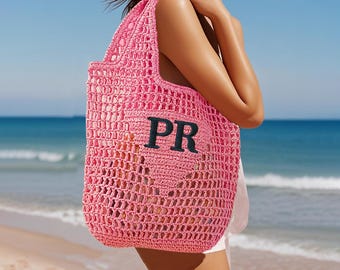 Personalized Raffia Beach Tote: Embroidered Initial Straw Bag,Beach, Wedding, Bachelorette Party