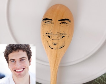 Cuillère en bois avec visage personnalisé - Cadeau fantaisie personnalisé