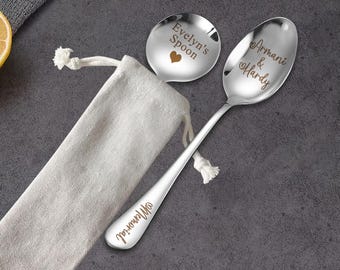 Personalized Engraved Stainless Steel Spoon: Custom Text/Logo Gift,Perfect gift, Birthday, Wedding, Commemorate