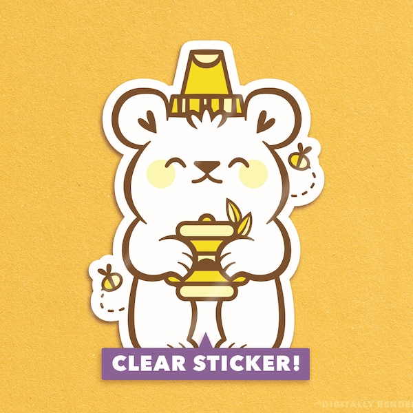 Sweet Honey Bear Bottle Clear Sticker, Kawaii Sticker, Weatherproof Sticker, Ipad Decor, Bees Sticker, Animal Stationery