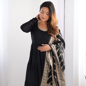 Black Designer Anarkali Dress with Jacquard Duppata | Salwar kameez | Party Wear | Best For Traditional | Fully Stitched |