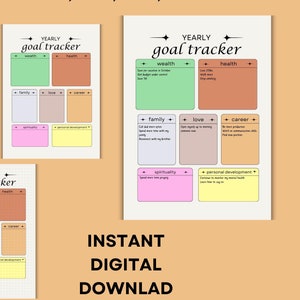 Yearly Goal Tracker Printable, Goal Setting Template PDF, Annual Planner Digital Download, Goal Tracker Worksheet, 2025 Goal Planner