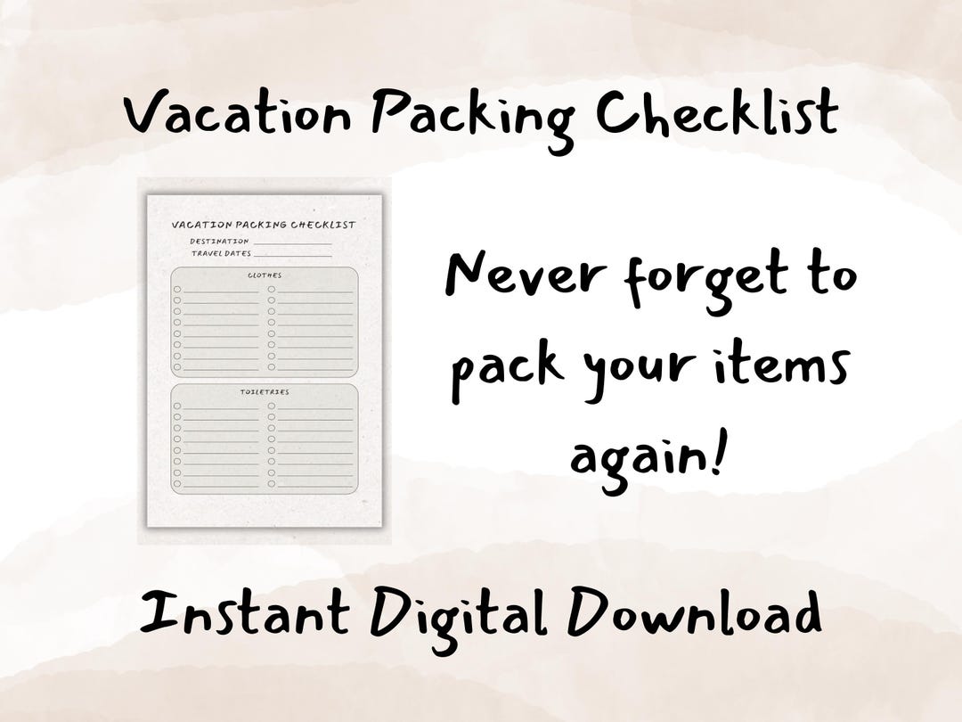 Minimalist Vacation Packing Checklist, Printable Travel Packing List ...