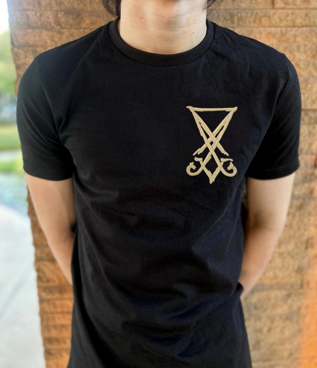 Golden Lucifer Sigil 3D Embroidered T-shirt | Baphomet Tee Templar ...