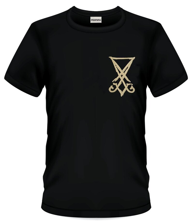 Golden Lucifer Sigil 3D Embroidered T-shirt | Baphomet Tee Templar ...