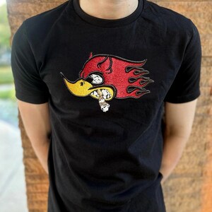 Hot-Tempered Bird 3D Direct Embroidery T-shirt | Cigar Bird Tee Hot Hatch Flame Design Hellfire Badass Wear Fire Style Furious Duck Shirt