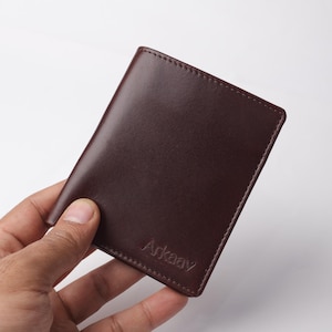 Cartera de piel de vacuno marrón para hombre / Cartera delgada plegable RFID con ranura para tarjetas / Bolsillo secreto / Regalo para él / Cartera minimalista