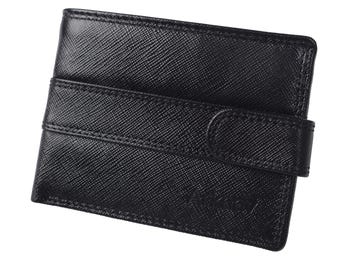 Cartera plegable de piel saffiano negra para hombre: RFID, monedero