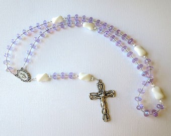 June Birthstone Rosary, Violet Alexandrite Glass Catholic Rosary with Miraculous Medal Center