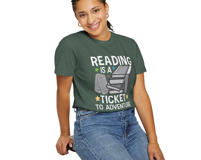 Cute Student T-Shirt - "Reading is a Ticket to Adventure" - Unisex Book Lover Shirt, Adventure Student Shirt, Gift for Book Lovers.