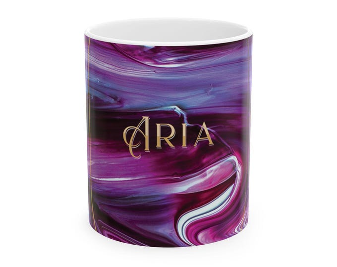 Personalized Ceramic Mug with Elegant Marbled Pattern and Custom Name - Unique Gift for Him Her Stylish Coffee Mug
