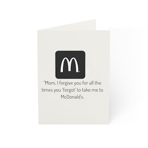Carte de voeux drôle de maman | Humour pour la fête des mères | Maman, je te pardonne d'avoir oublié McDonald's | Cadeau pour maman | Carte sarcastique et mignonne