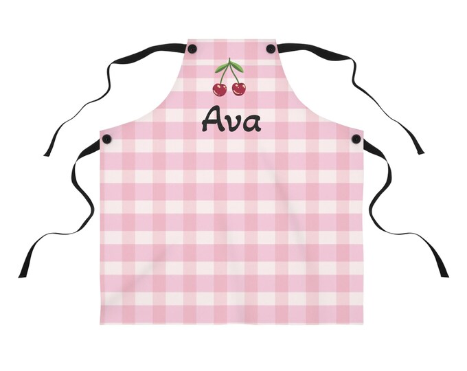 Cherry Vintage Gingham Pattern Apron - All-Over Print Kitchen Apron with Pockets - Retro & Stylish