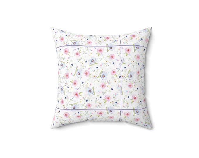 Floral Square Pillow, White Pink Flower Print Throw Cushion, Home Decor Accent, Couch Pillow, Bedroom Decorative Pillow, Gift for Her
