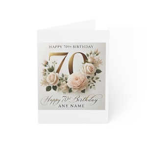 Carte personnalisée du 70e anniversaire | carte de voeux personnalisée avec nom et âge | Motif floral élégant en feuille d'or | Cadeau d'anniversaire pour elle à tout âge