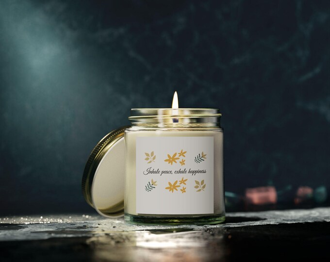 Inhale peace, exhale happiness Scented Candles, Coconut Apricot Wax (4oz, 9oz). Relaxation Candle, Aromatherapy, Home Fragrance, Meditation