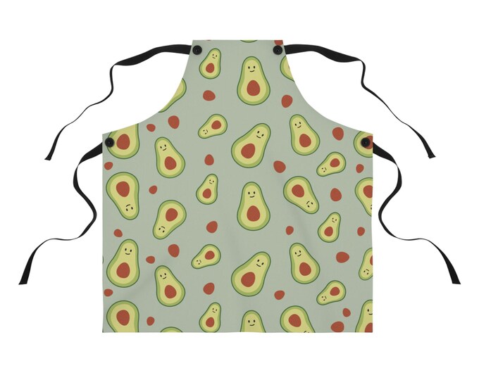 Green Avocado Pattern Apron - All-Over Print Kitchen Apron with Pockets Trendy & Functional Design