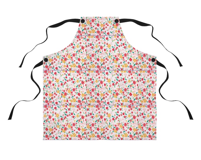 Spring Floral Apron - All-Over Print Kitchen Apron with Pockets - Perfect for Cooking & Gardening
