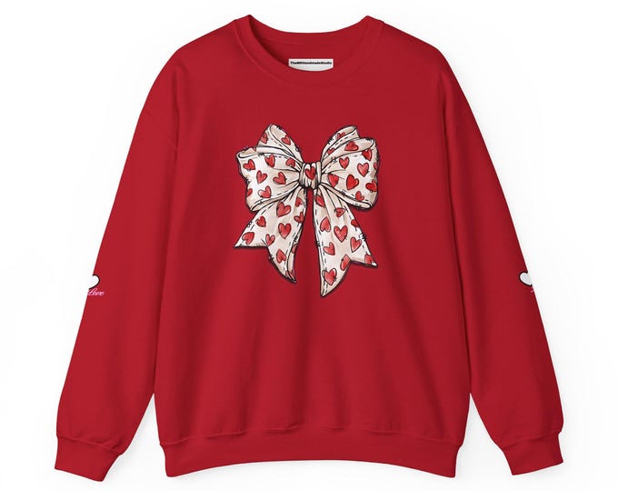Coquette Valentine's Day Heart Bow Sweatshirt, Retro Valentine Shirt, Valentines day Bow Shirt, Coquette Bow T Shirt, Bow Valentine Gifts -