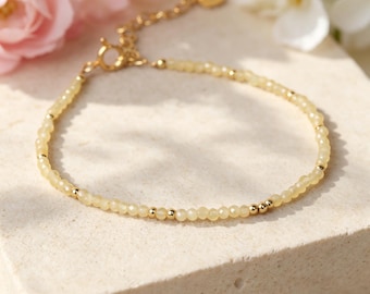 Yellow Citrine Beaded Bracelet, Natural Crystal Bracelet, Delicate Gold Accent Bracelet, Minimalist Jewelry for Women