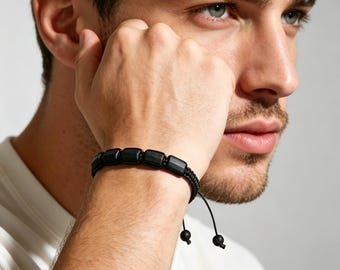 Raw Black Tourmaline Bracelet, Adjustable Crystal Protection Bracelet, Waterproof Minimalist Jewelry Gift for Women Men