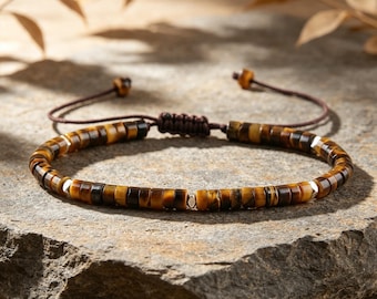 Tiger Eye Bracelet for Men, Adjustable Tiger's Eye Beaded Bracelet, Minimalist Gemstone Bracelet, Handmade Boho Bracelet