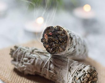 Bâtonnets de sauge blanche 4 pouces - Paquets de sauge naturelle séchée, sauge aromatique nouée à la main, lots en gros pour la maison et la décoration