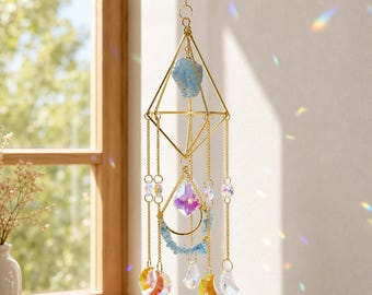 Crystal Sun Catcher Window Hanging, Rainbow Maker Prism, Raw Crystal Hanging Decor, Boho Sun Catcher, Spiritual Home Decor, Gift for Her